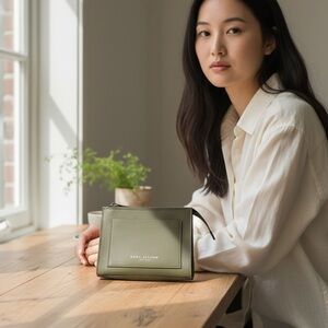 Marc Jacob Olive Green Structured Leather Clutch Bag